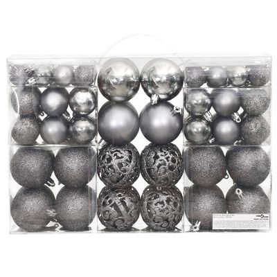 vidaXL Коледни топки, 100 бр, сиви, 3 / 4 / 6 см