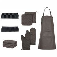 vidaXL Комплект кърпи от 15 части с кухненски ръкохватки черен памук