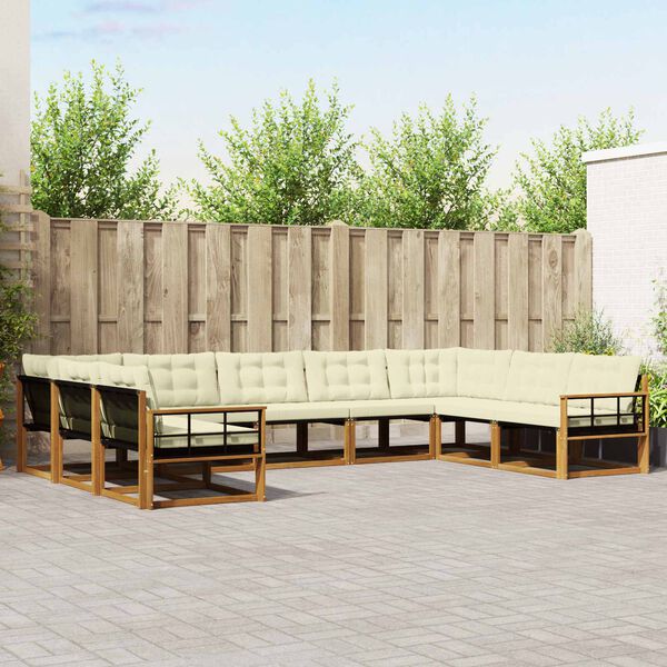 vidaXL Комплект дивани за открито 9 pcs Натурален и Крема