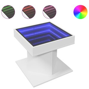 vidaXL Маса за кафе с LED, бяла, 50x50x45 см, инженерно дърво