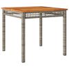vidaXL Градинска маса, сива, 80x80x75 см, полиратан и акациево дърво