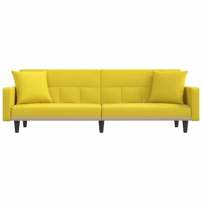 vidaXL Разтегателен диван с възглавници, светложълт, плат