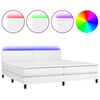 vidaXL Боксспринг легло с матрак и LED бяло 200x200 см изкуствена кожа
