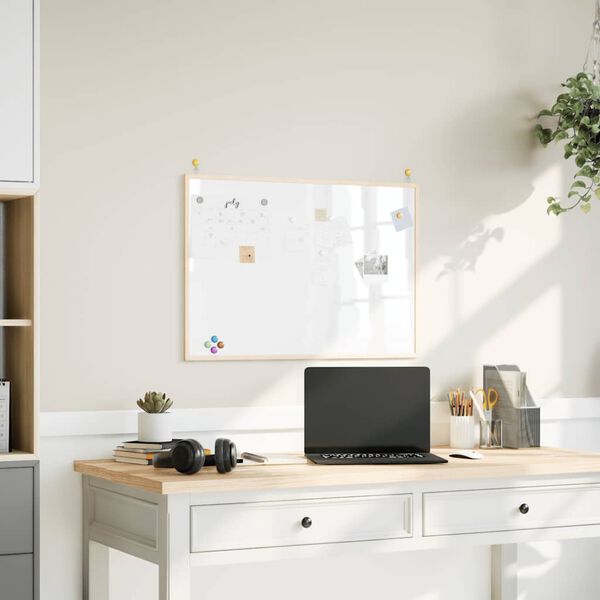 vidaXL Магнитна бяла дъска с рамка от масивна борова дървесина 80x55 см