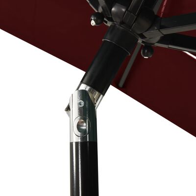 vidaXL Градински чадър на 3 нива с алуминиев прът, бордо червен, 2x2 м