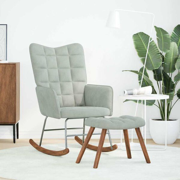 vidaXL Люлеещ се стол с табуретка, светлосив кадифе