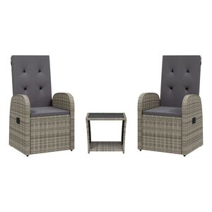 vidaXL Градински трапезен комплект 3 части с възглавници сив полиратан