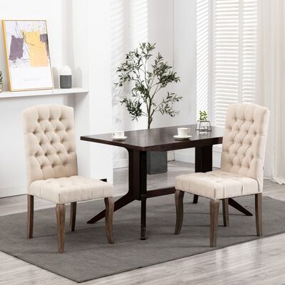 vidaXL Трапезни столове, 2 бр, бежови, текстил имитация лен