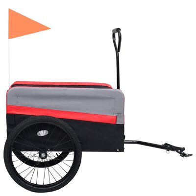 vidaXL 2-в-1 XXL кучешко ремарке за колело и количка червен сив черен