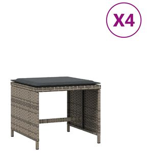 vidaXL Външни табуретки с възглавници 4 бр сиви 41x41x36 см полиратан