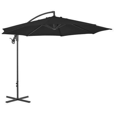 vidaXL Градински чадър чупещо рамо и стоманен прът 300 см черен