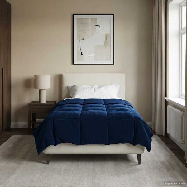 vidaXL Пълно годишно юрганче Тъмен син 155 x 220 cm Микрофибър