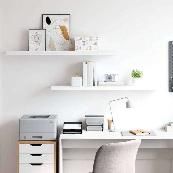 vidaXL Окачени стенни рафтове, 2 бр, бели, 120x23,5x3,8 см, МДФ