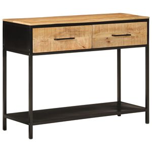 vidaXL Конзолна маса, 100x35x76 cм, мангово дърво масив и желязо