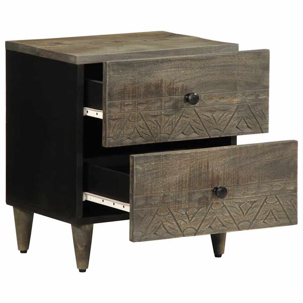 vidaXL Нощно шкафче Светло сиво 40x33x46 cm Масивна дървесина Манго