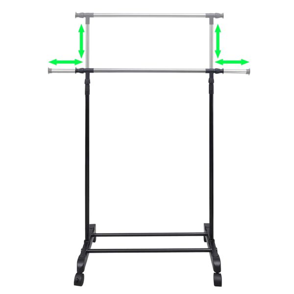 vidaXL Регулируеми стойки за дрехи, 2 бр, 1 релса