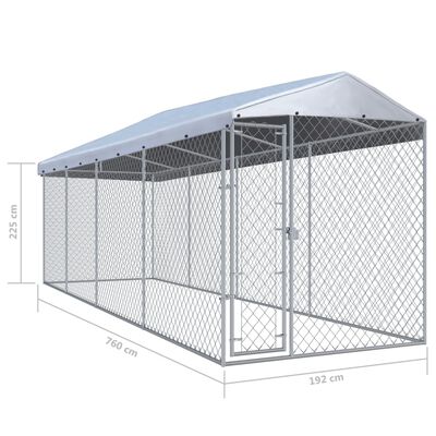 vidaXL Дворна клетка за кучета с покрив, 760x190x225 см