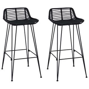 vidaXL Бар стол 2 pcs Черен 44 x 46 x 91 см Ратан и стомана