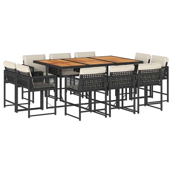 vidaXL Градински комплект с възглавници 11 части полиратан черен