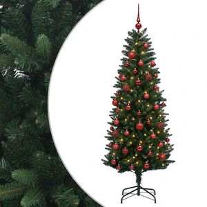 vidaXL Изкуствена коледна елха с топки 120 см 150 LED светодиода