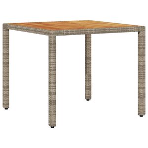 vidaXL Градинска маса с дървен плот акация сива 90x90x75 см полиратан