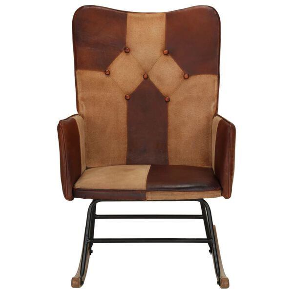 vidaXL Люлеещ стол, кафяв, естествена кожа и платно