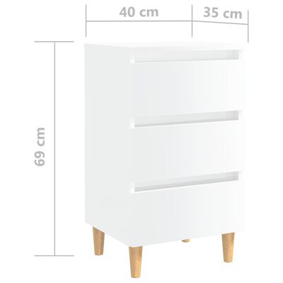 vidaXL Нощни шкафчета с дървени крака, 2 бр, бял гланц, 40x35x69 см