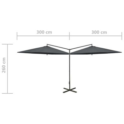 vidaXL Двоен чадър със стоманен прът, антрацит, 600 см