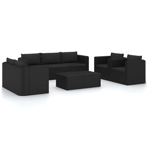 vidaXL Градински комплект с възглавници, 9 части, полиратан, черен
