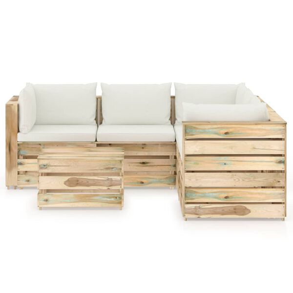 vidaXL Градински комплект от 6 части с възглавници зелена импрегнация