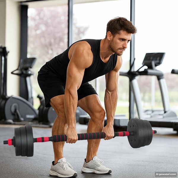 vidaXL Комплект 2 в 1 дъмбел Черен и Червен 121 x 19,5 x 19,5 см