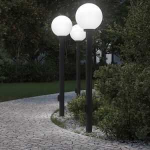 vidaXL Осветителни стълбове с датчик и контакт, 3 бр., 120 см, черни, IP44