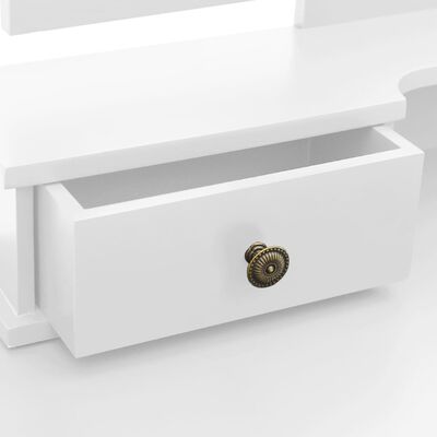 vidaXL Комплект тоалетка с табуретка, бял, 100x40x146 см, пауловния