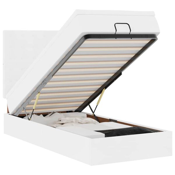 vidaXL Османска легло с матрак&LED, бяло, 100x200 см, изкуствена кожа