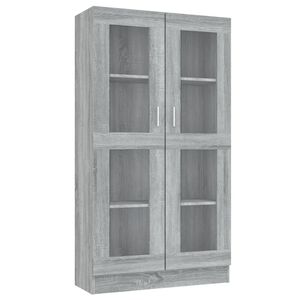 vidaXL Шкаф витрина, сив сонома, 82,5x30,5x150 см, инженерно дърво