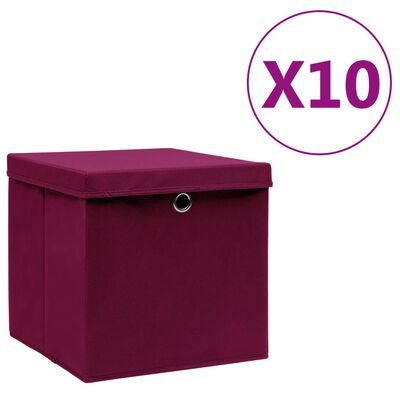 vidaXL Кутии за съхранение с капаци 10 бр 28x28x28 см тъмночервени