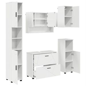 vidaXL Комплект мебели за баня 5 бр. Лъскаво бяло 35 x 30 x 192 см