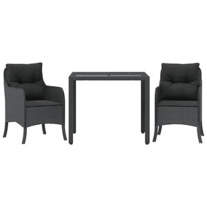 vidaXL Градински комплект от 3 части с възглавници черни полиратан