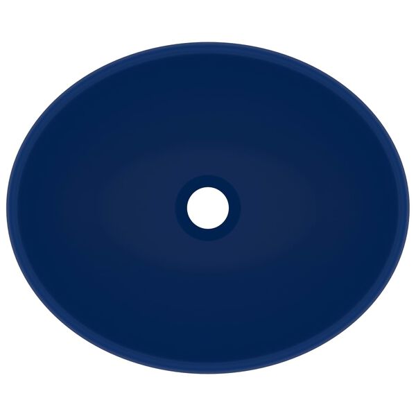 vidaXL Луксозна овална мивка, матово тъмносиня, 40x33 см, керамика