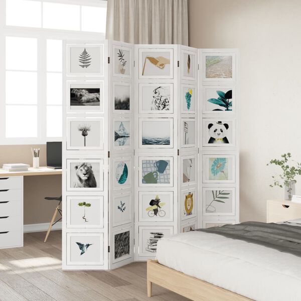 vidaXL Разделител за стая, 5 панела, бял, дърво пауловния масив