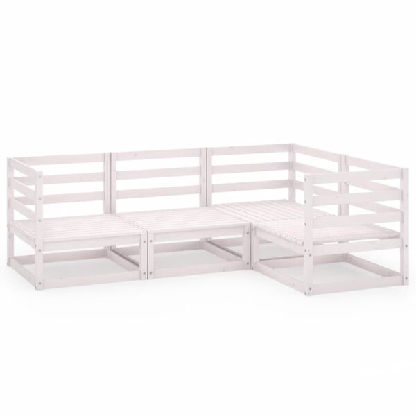 vidaXL Градински лаундж комплект, 4 части, бял, бор масив