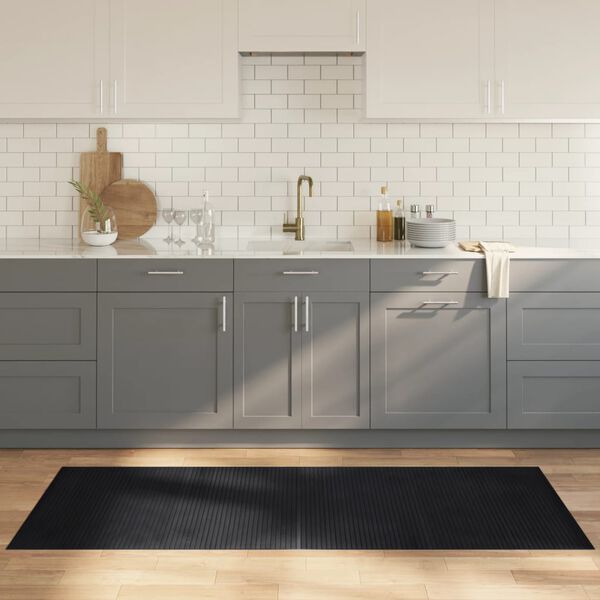 vidaXL Килим, правоъгълен, черен, 80x200 см, бамбук