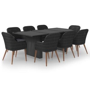 vidaXL Градински трапезен комплект, 9 части, полиратан, черен