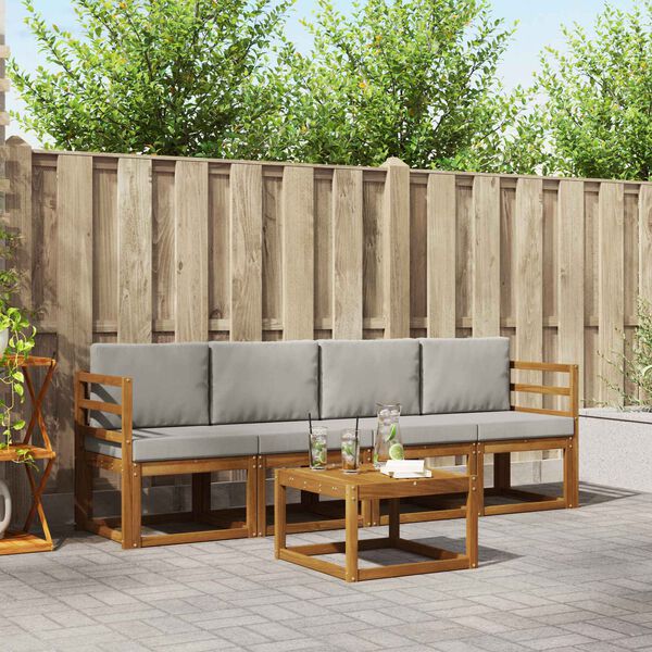 vidaXL Комплект дивани за открито 5 pcs Естествено и светло сиво