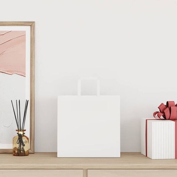 vidaXL Хартиени торбички 50 бр с дръжки бели 26x17x25 см