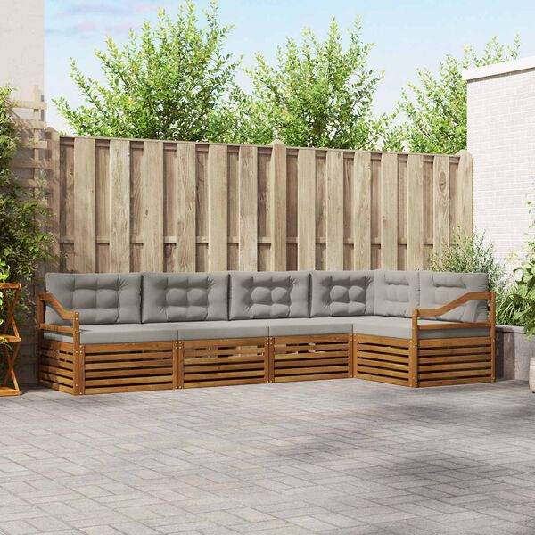 vidaXL Комплект дивани за открито 5 pcs Естествено и светло сиво