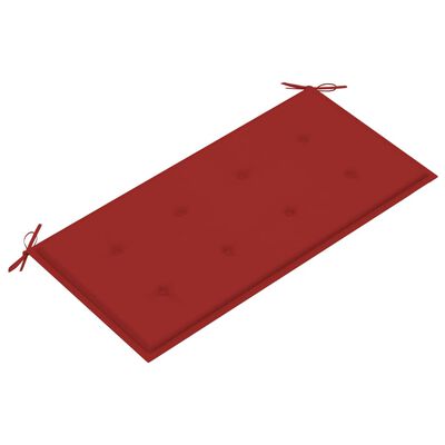 vidaXL Градинска пейка с червена възглавница, 112 см, тик масив