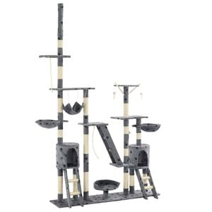 vidaXL Котешко дърво със сизалени стълбове, 230-250 см, лапички, сиво
