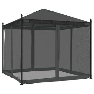 vidaXL Беседка с мрежести стени, антрацит, 2,93x2,93 м, стомана