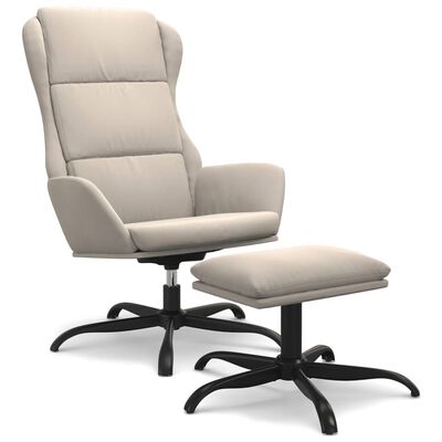 vidaXL Релаксиращ стол с табуретка, кремав, микрофибърен текстил